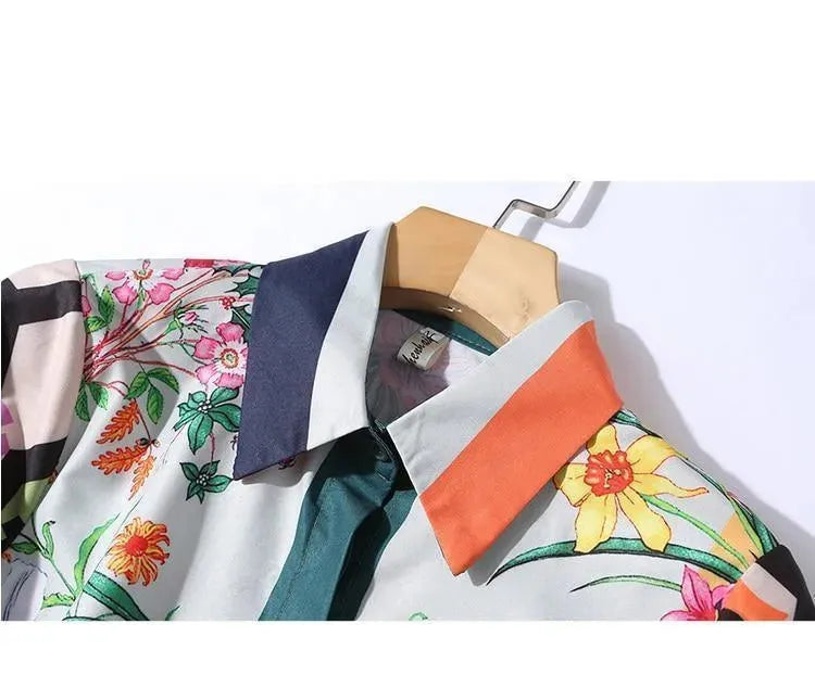 Elegant Floral Silk Office Shirt-Women's Shirts-LeStyleParfait