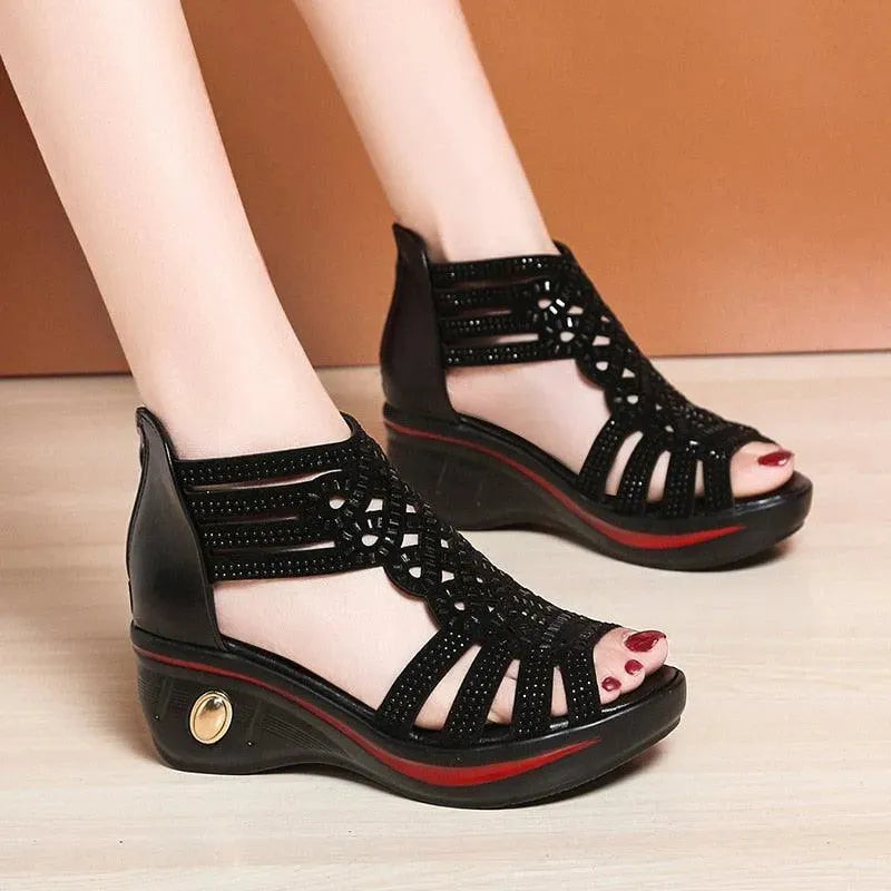 Elegant Hollow-Out Wedge Sandals - Wedge Shoes - LeStyleParfait