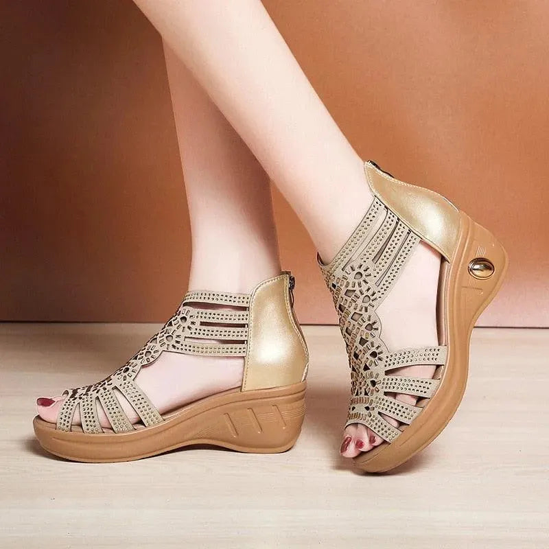 Elegant Hollow-Out Wedge Sandals - Wedge Shoes - LeStyleParfait