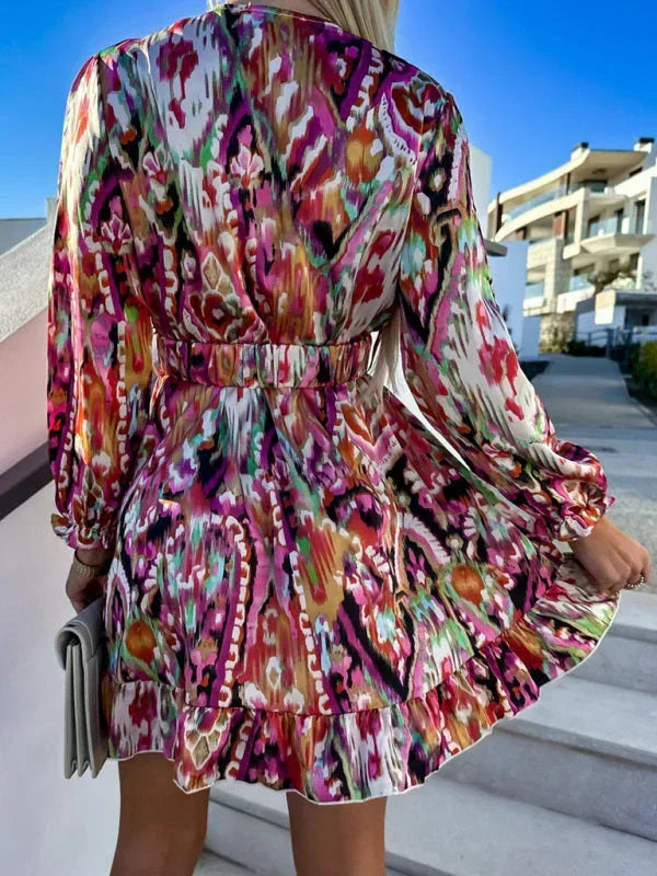 Elegant Multicolor Chiffon Wrap Mini Dress fashion image