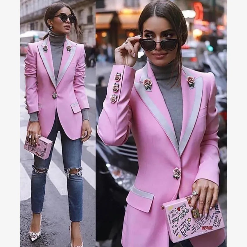 Elegant Pink Blazer Women - Casual - Plain-Solid - Women's Blazer - LeStyleParfait