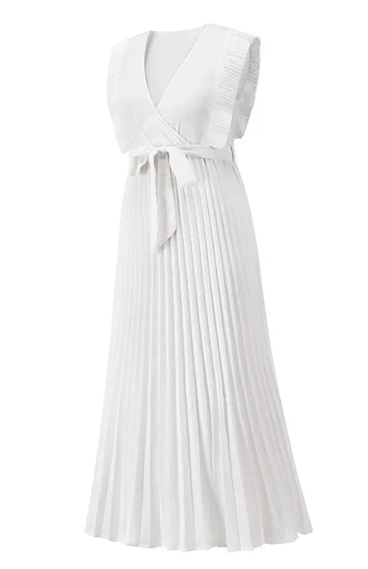 Elegant Pink Chiffon Wrap Midi Dress