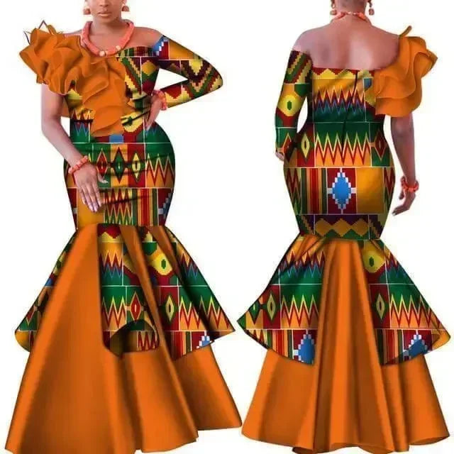 Elegant Satin African Print Gown Dress