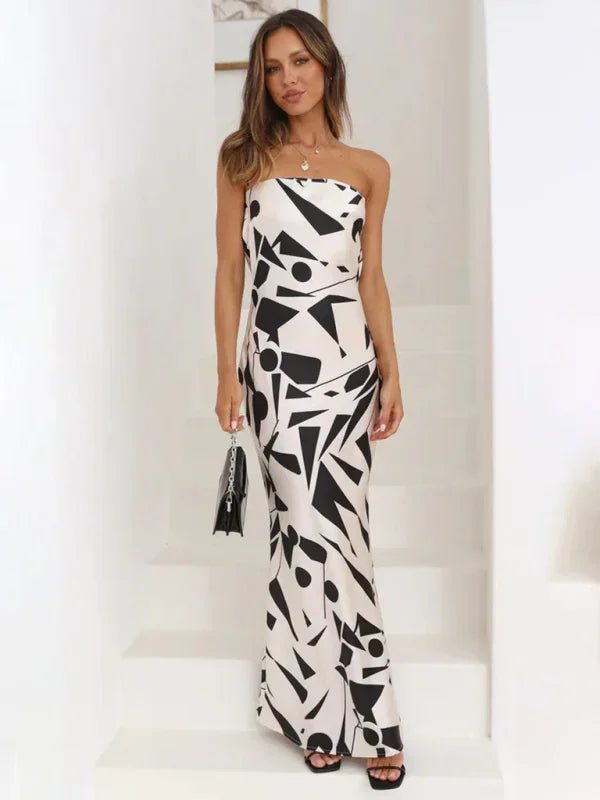 Elegant Satin Strapless Maxi Dress fashion image
