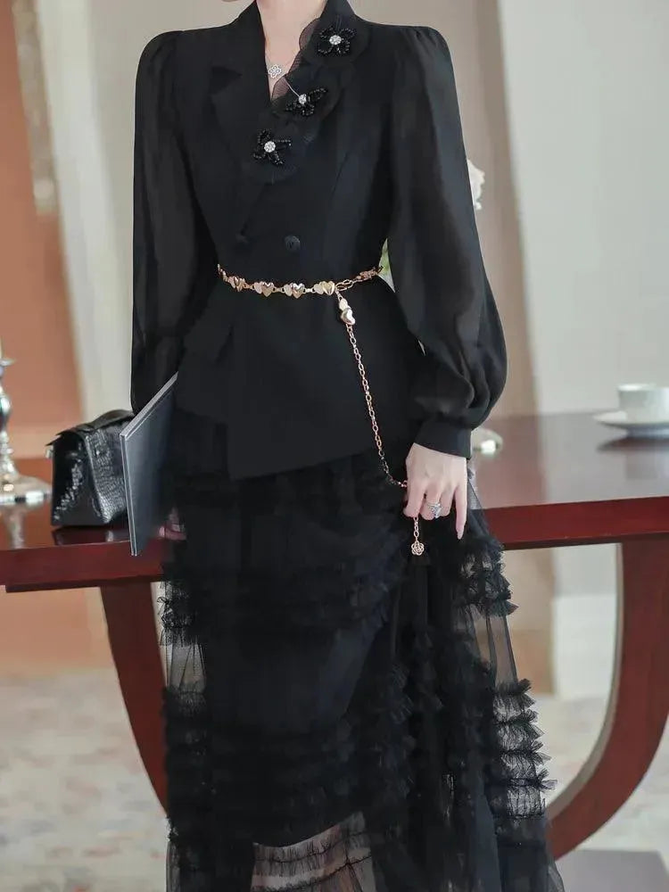 Elegant Tailored Silk Two-Piece Skirt Set - Casual Skirt Set - LeStyleParfait