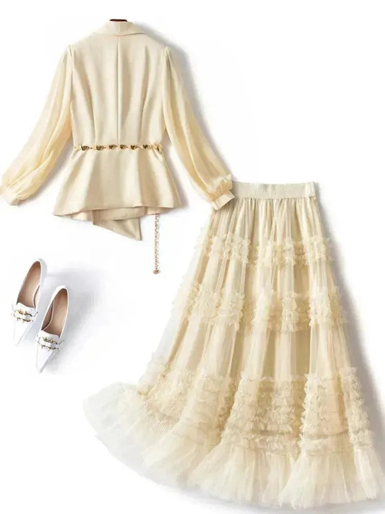 Elegant Tailored Silk Two-Piece Skirt Set - Casual Skirt Set - LeStyleParfait
