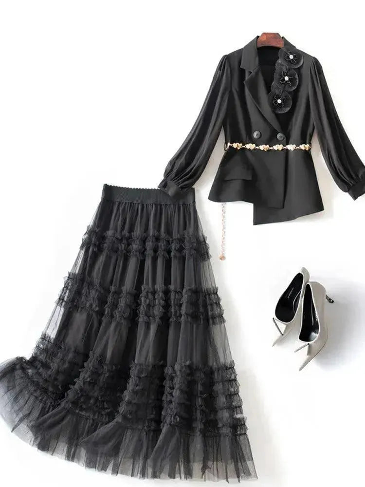 Elegant Tailored Silk Two-Piece Skirt Set - Casual Skirt Set - LeStyleParfait