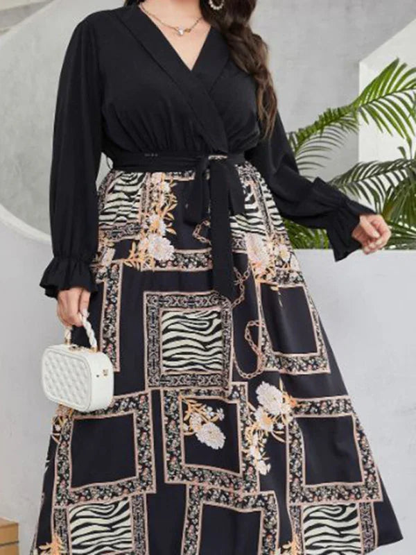 Elegant V-Neck Wrap Midi Dress