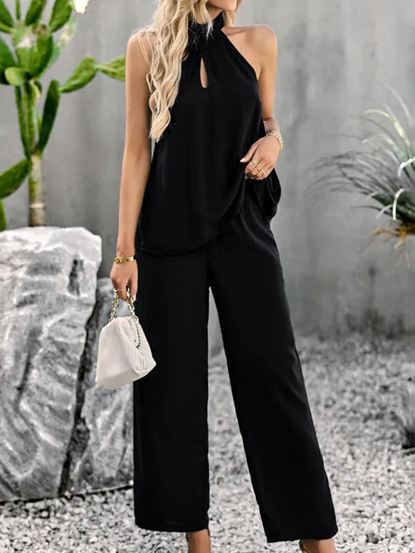 Elegant Women Casual Halterneck Two-Piece Pants Set - Casual Pants Set - LeStyleParfait
