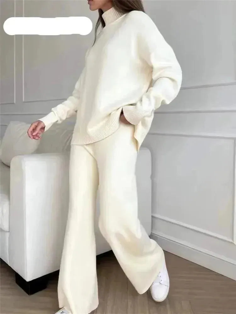 Elegant Women Casual Ribbed Two-Piece Set - Casual Pants Set - LeStyleParfait