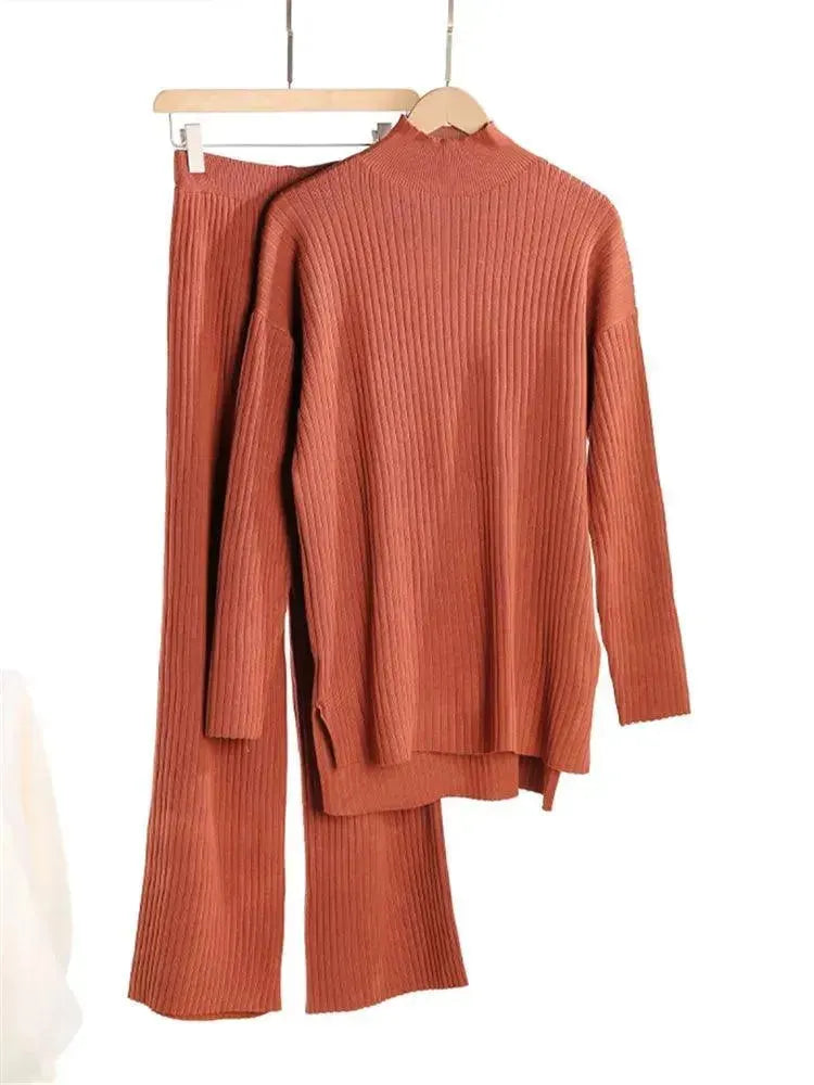 Elegant Women Casual Ribbed Two-Piece Set - Casual Pants Set - LeStyleParfait