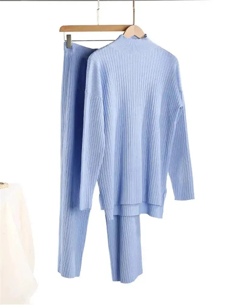 Elegant Women Casual Ribbed Two-Piece Set - Casual Pants Set - LeStyleParfait
