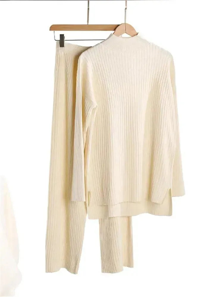 Elegant Women Casual Ribbed Two-Piece Set - Casual Pants Set - LeStyleParfait