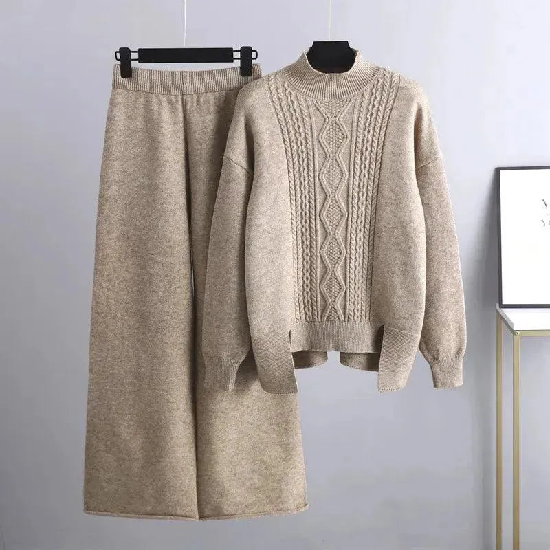 Elegant Women Casual Wool Three-Piece Outfit Set - Casual Outfit Set - LeStyleParfait