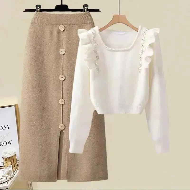 Elegant Women Casual Wool Two-Piece Skirt Set - Casual Skirt Set - LeStyleParfait