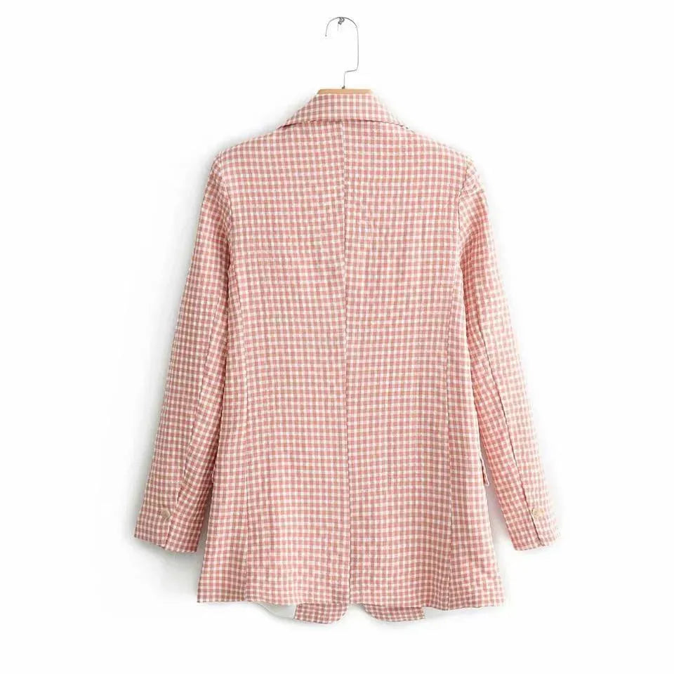 Peach Plaid Two Piece Pantsuit - Pantsuit - LeStyleParfait