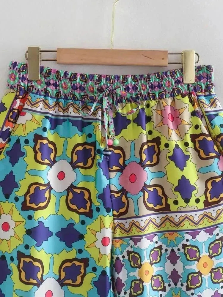 Elegant Women Ethnic Silk Two-Piece Pants Set - Silk Pants Set - LeStyleParfait