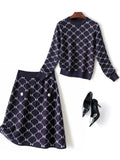 Elegant Women Geometric Fall Two-Piece Skirt Set - Geometric Skirt Set - LeStyleParfait