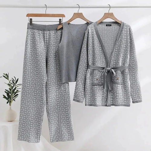 Elegant Women Geometric Tailored Three-Piece Pants Set - Geometric Pants Set - LeStyleParfait