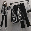 Elegant Women Tweed Plaid Three-Piece Outfit Set - Plaid Three-Piece Outfit Set - LeStyleParfait