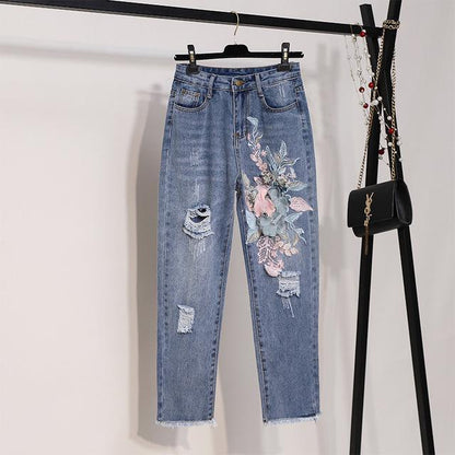 Embroidered Floral Jeans Outfit Set - Clothing Set - LeStyleParfait