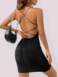 bodycon,bodycon dress,halter,halter neckline dress,jersey,jersey dress,lace-up,lace-up dress,ladies Breathable,mini,mini dress,mini hem dress,open back,party,party dress,pencil,pencil dress,Quick drying mini dress,sheath,sleeveless,sleeveless dress,solid,solid dress,straight,summer,summer dress,Wrinkle resistant-LeStyleParfait