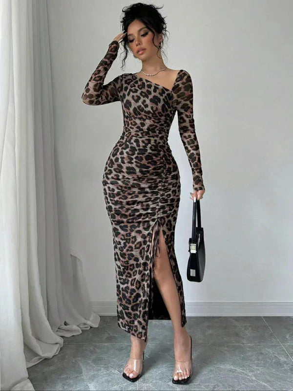 all-season,all-season dress,animal print,animal print dress,asymmetrical,bodycon,bodycon dress,dress,jersey,jersey dress,ladies Wrinkle resistant,long sleeve,long sleeve dress,midi,midi hem dress,party,party dress,pencil,pencil dress,Quick drying midi dress,round neck dress,sheath,sheath dress,slip-on,slip-on dress,slit-LeStyleParfait