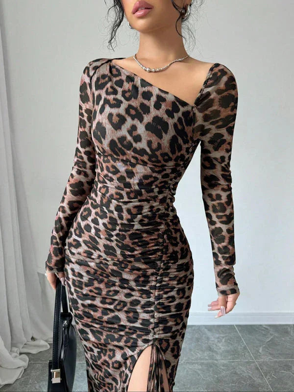 all-season,all-season dress,animal print,animal print dress,asymmetrical,bodycon,bodycon dress,dress,jersey,jersey dress,ladies Wrinkle resistant,long sleeve,long sleeve dress,midi,midi hem dress,party,party dress,pencil,pencil dress,Quick drying midi dress,round neck dress,sheath,sheath dress,slip-on,slip-on dress,slit-LeStyleParfait