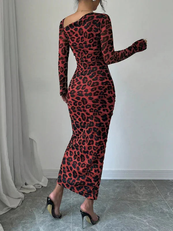 all-season,all-season dress,animal print,animal print dress,asymmetrical,bodycon,bodycon dress,dress,jersey,jersey dress,ladies Wrinkle resistant,long sleeve,long sleeve dress,midi,midi hem dress,party,party dress,pencil,pencil dress,Quick drying midi dress,round neck dress,sheath,sheath dress,slip-on,slip-on dress,slit-LeStyleParfait