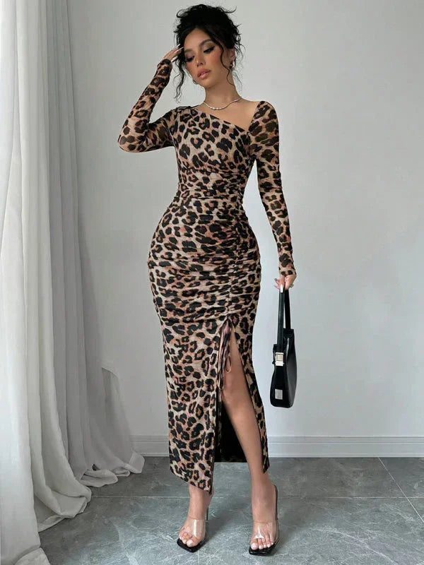 all-season,all-season dress,animal print,animal print dress,asymmetrical,bodycon,bodycon dress,dress,jersey,jersey dress,ladies Wrinkle resistant,long sleeve,long sleeve dress,midi,midi hem dress,party,party dress,pencil,pencil dress,Quick drying midi dress,round neck dress,sheath,sheath dress,slip-on,slip-on dress,slit-LeStyleParfait
