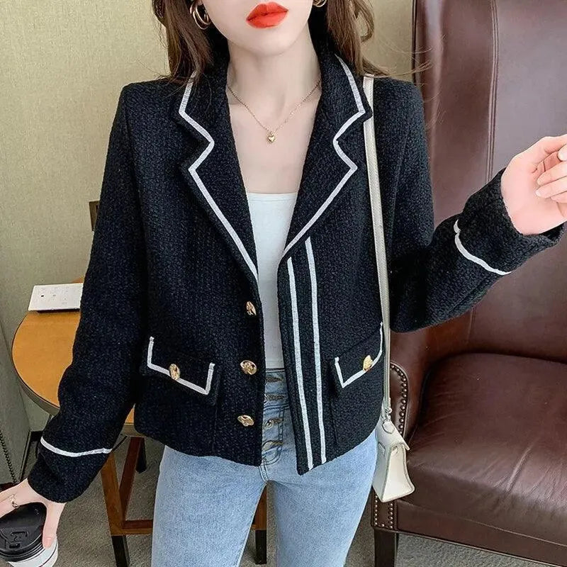 Flap Pocket Button Short Tweed Jacket Women - Tweed Blazer - LeStyleParfait