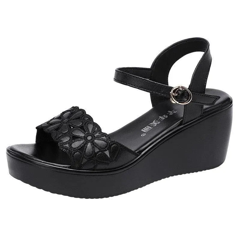Floral Cut-out Wedge Sandal Shoes - Wedge Shoes - LeStyleParfait