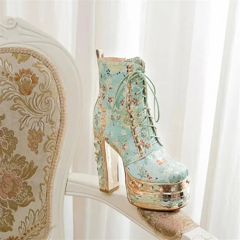 LeStyleParfait Shoes Women's Ankle Boots Silk Satin Boots-Boots