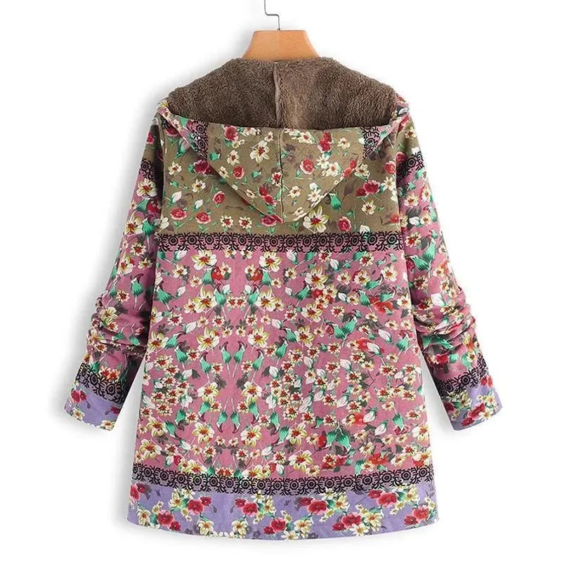 Floral Hooded Women Fleece Coat - Fleece Coat - LeStyleParfait