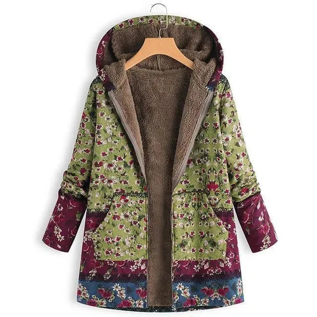 Floral Hooded Women Fleece Coat - Fleece Coat - LeStyleParfait
