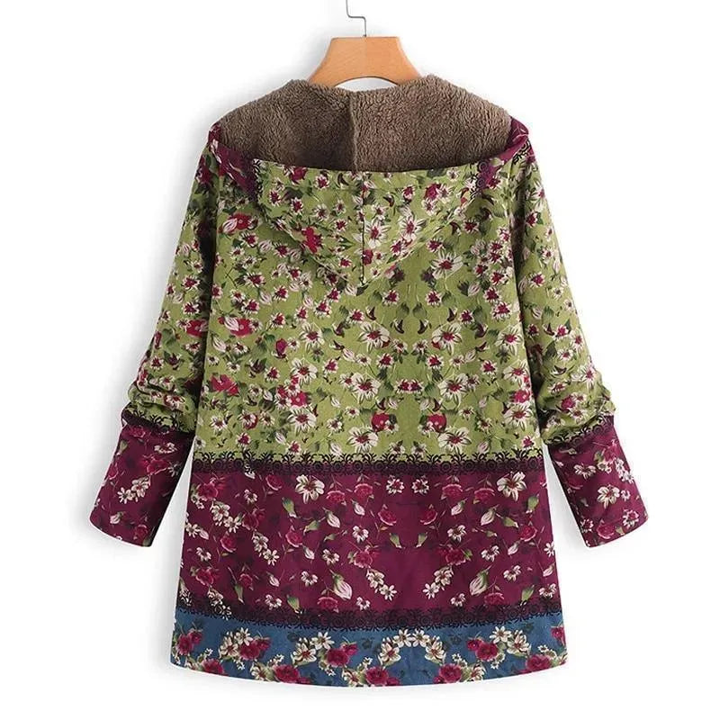 Floral Hooded Women Fleece Coat - Fleece Coat - LeStyleParfait