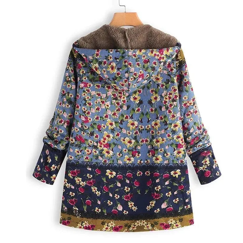 Floral Hooded Women Fleece Coat - Fleece Coat - LeStyleParfait