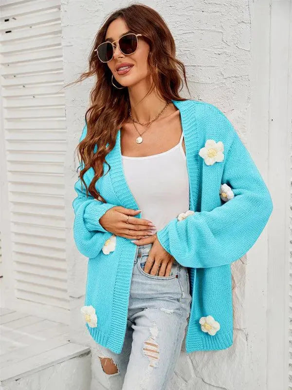 Floral Lantern Sleeves Cardigan Sweater - Cardigan Sweater - LeStyleParfait