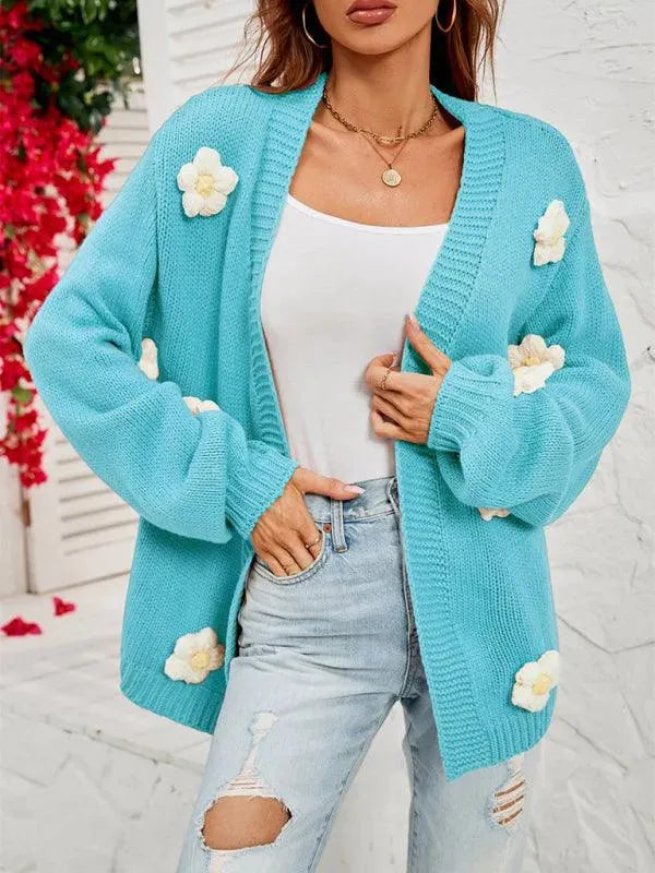 Floral Lantern Sleeves Cardigan Sweater - Cardigan Sweater - LeStyleParfait