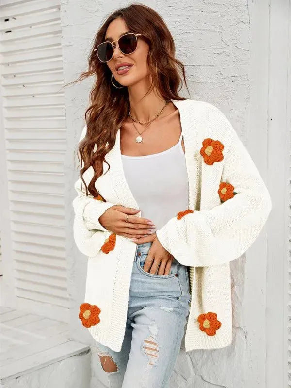 Floral Lantern Sleeves Cardigan Sweater - Cardigan Sweater - LeStyleParfait