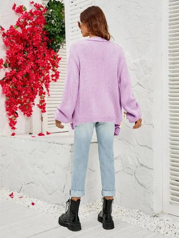 Floral Lantern Sleeves Cardigan Sweater - Cardigan Sweater - LeStyleParfait