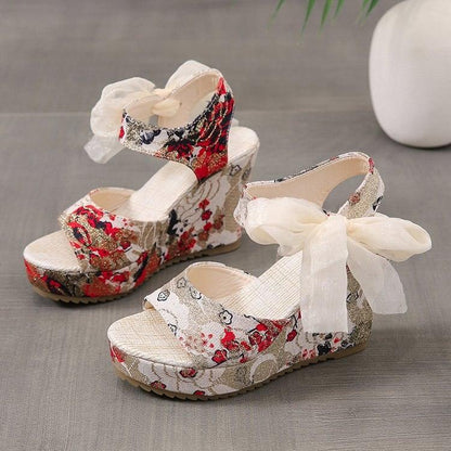 Floral Print Peep Toe Wedge Sandals - Wedge Shoes - LeStyleParfait