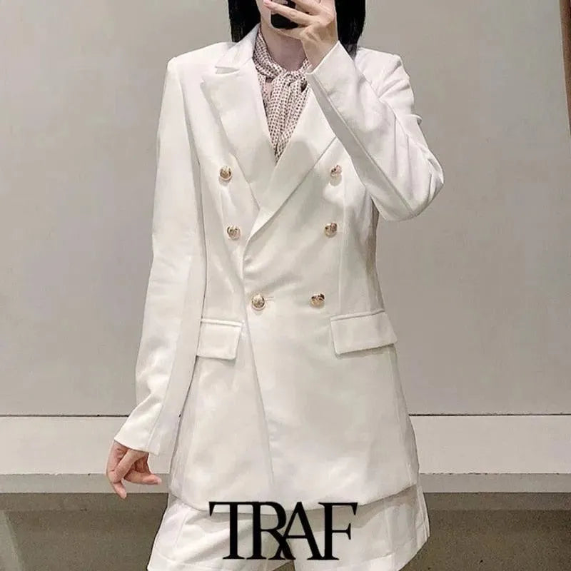 FRANS Vintage Blazer Women - Formal-Business - Plain-Solid - Double-Breasted Blazer - LeStyleParfait