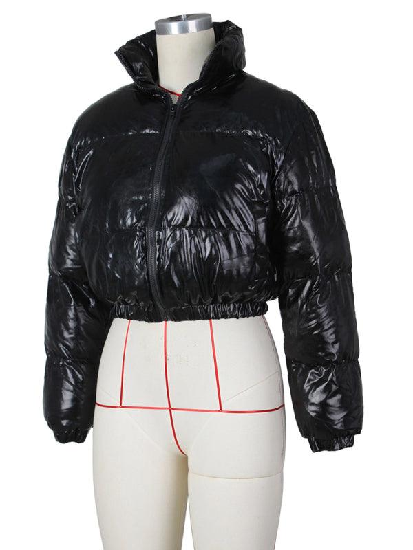 Glossy Parka Women Crop Jacket - Winter Jacket - LeStyleParfait