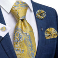 Gold Blue Paisley Necktie Set - Necktie - LeStyleParfait