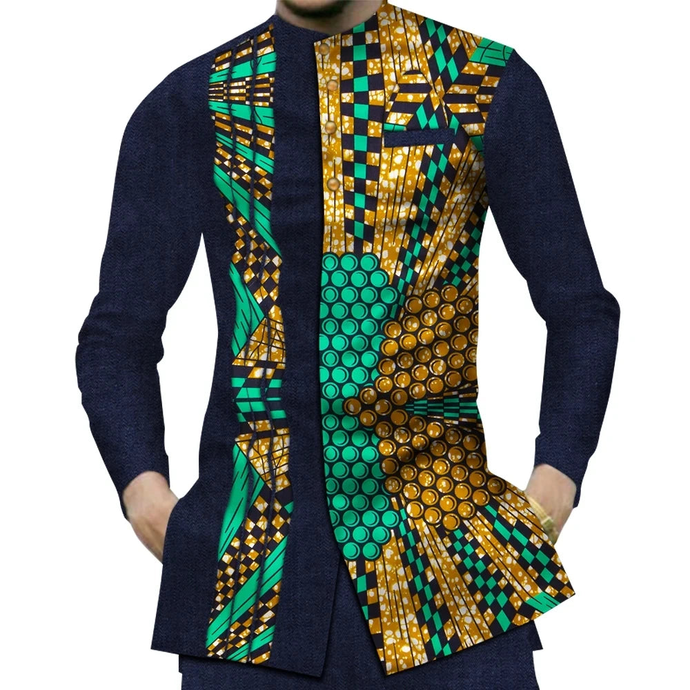 Green Black Cotton African Shirt-Men Shirts-LeStyleParfait