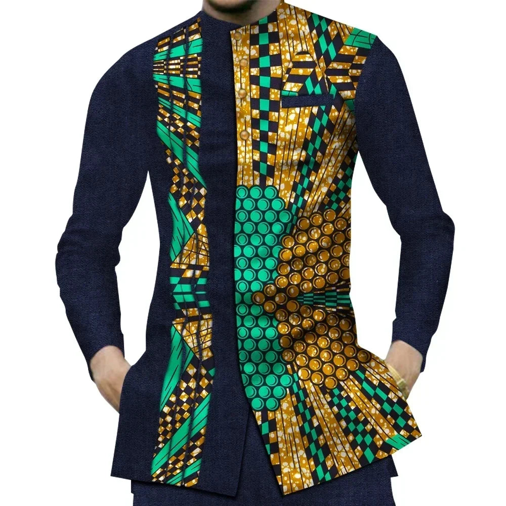 Green Black Cotton African Shirt-Men Shirts-LeStyleParfait