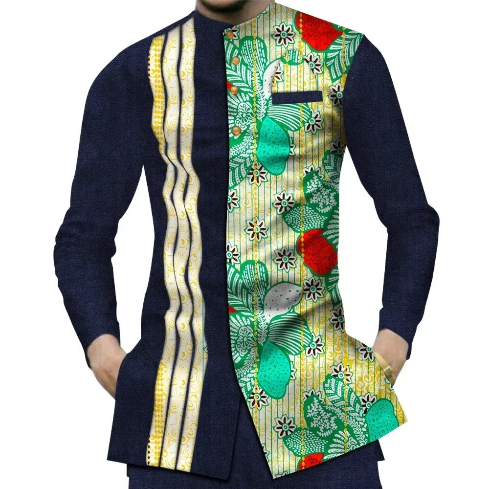 Green Dashiki Cotton Men's Shirt-Men Shirts-LeStyleParfait