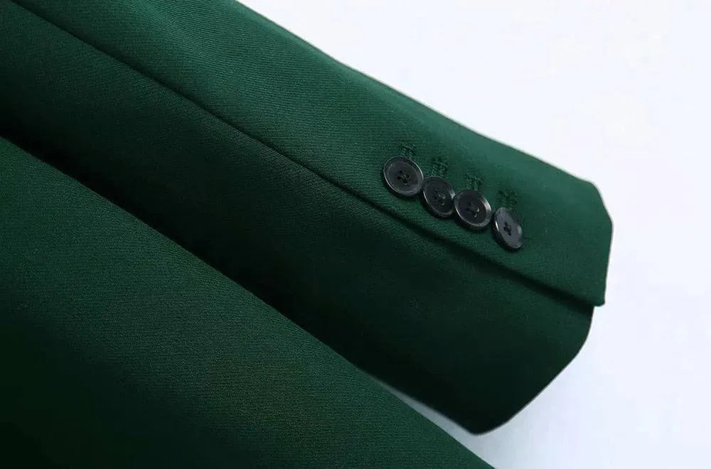 Green Double Breasted Blazer Women - Casual - Plain-Solid - Double-Breasted Blazer - LeStyleParfait