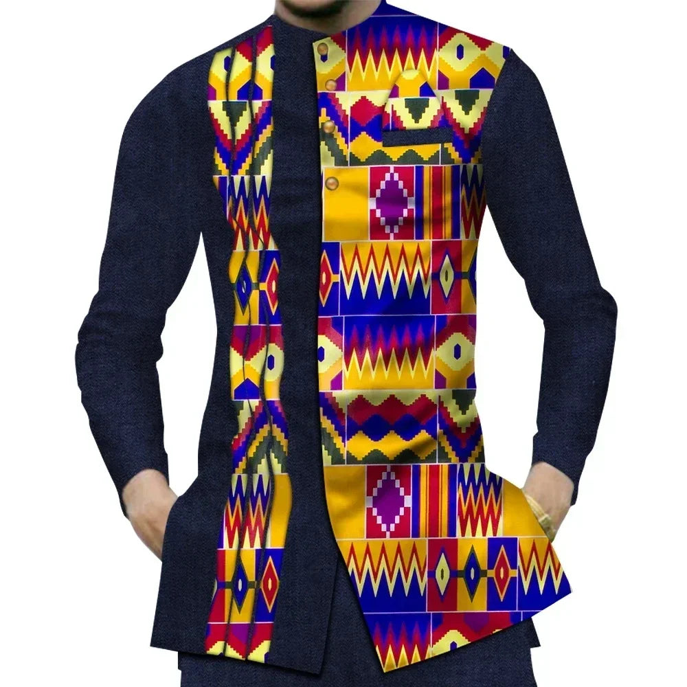 Green Yellow Cotton African Shirt-Men Shirts-LeStyleParfait